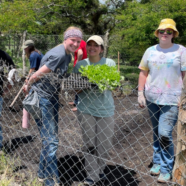 Grace Russell and fellow agricultural and environmental science majors from ACU, working on a sustainable organic garden for villagers in Nicaruaga.