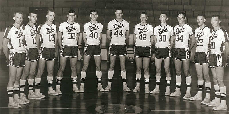 Until this year, the 1959-60 ACU men’s team was the last Wildcat basketball squad to play Lipscomb. The two teams squared off Dec. 15, 1959, in Bennett Gym, with ACU winning 84-74. From left: Ken Farris, Buddy Tarver, Mike Allen, Robert McLeod, R.A. Wade, Don Edwards, Joe Porter, Gene Denman, Don Bell, Wayne Shamblin and Ed Gattis.