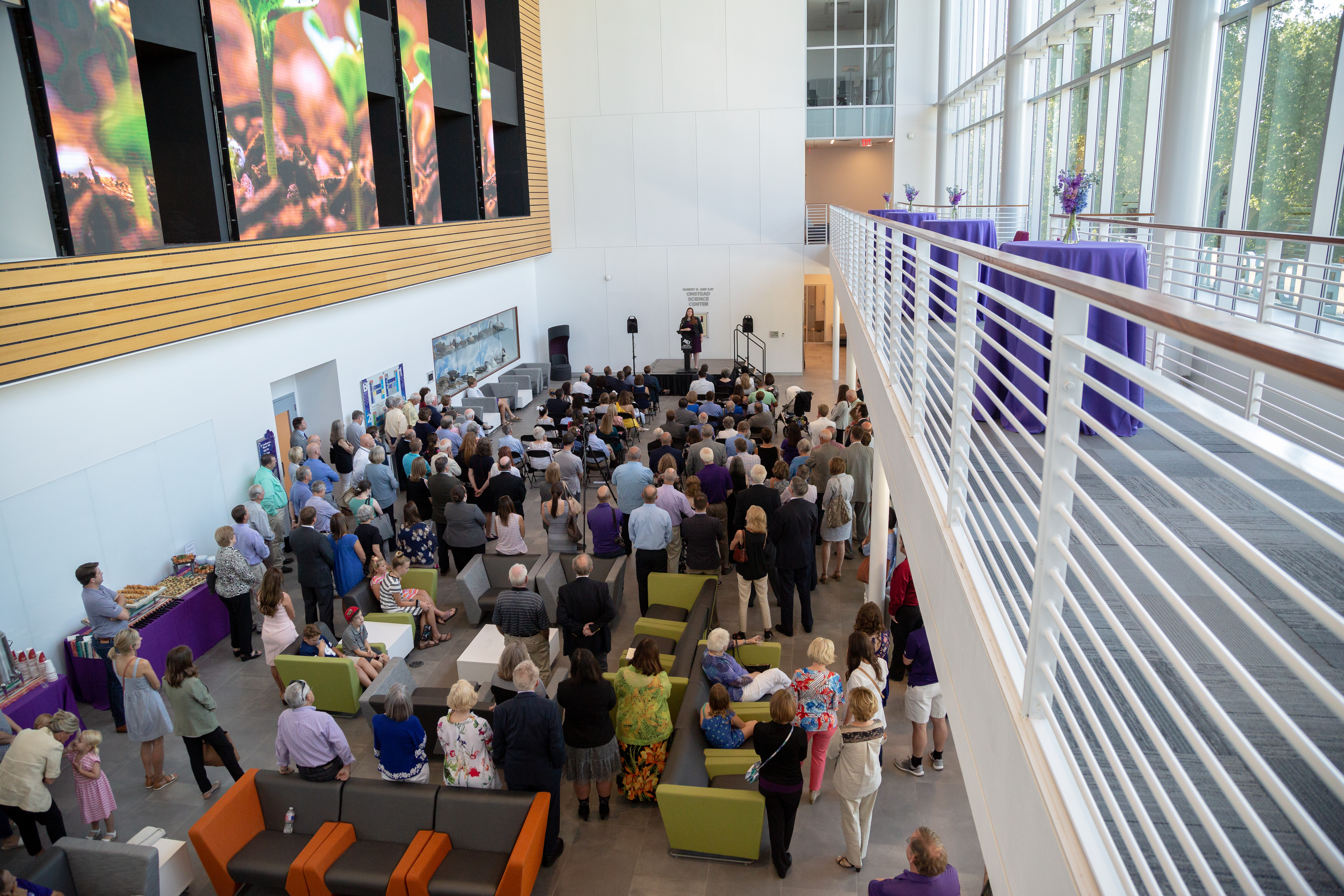 Guests gathered in Anthony Lobby at the new Robert R. and Kay Onstead Science Center for its grand opening celebration Aug. 24. 