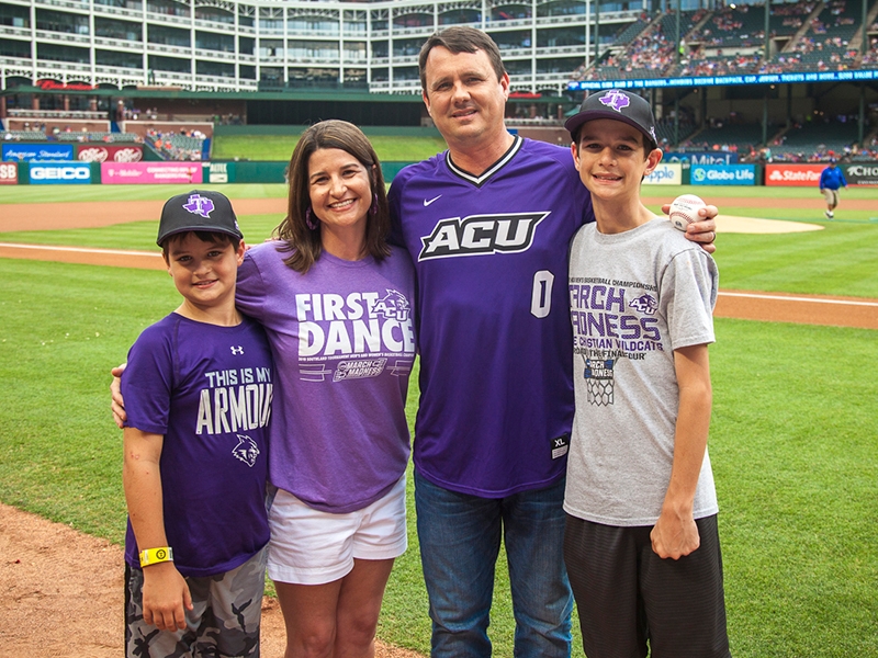 (From left) Chase, Amanda, Joe and Cason Golding before dad’s big night at the Texas Rangers’ game