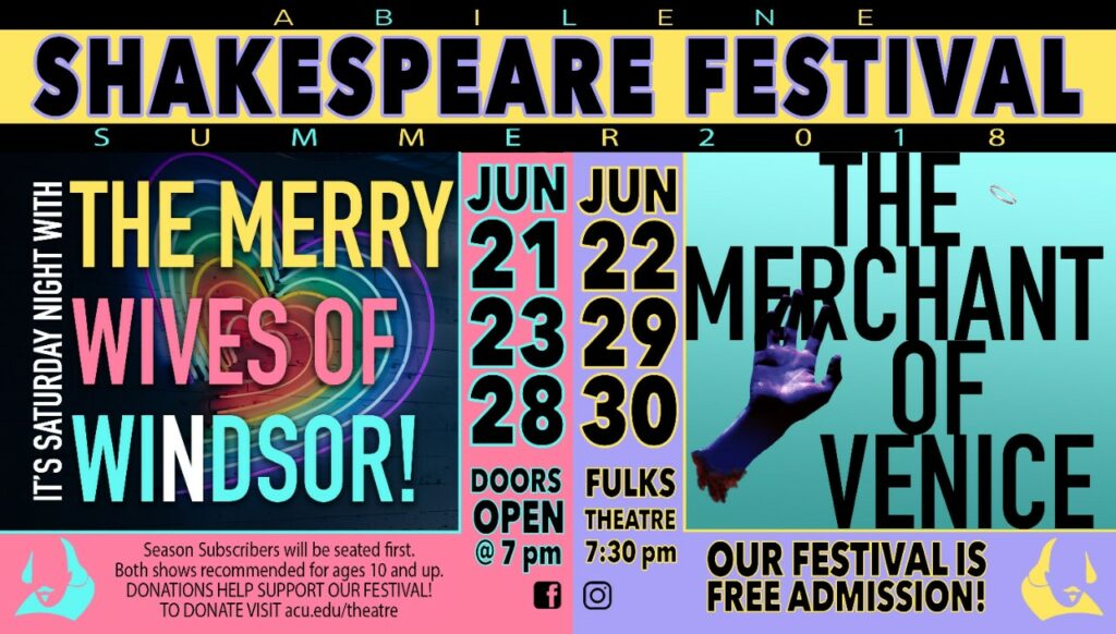 Shakespeare festival graphic with showtimes - details in content