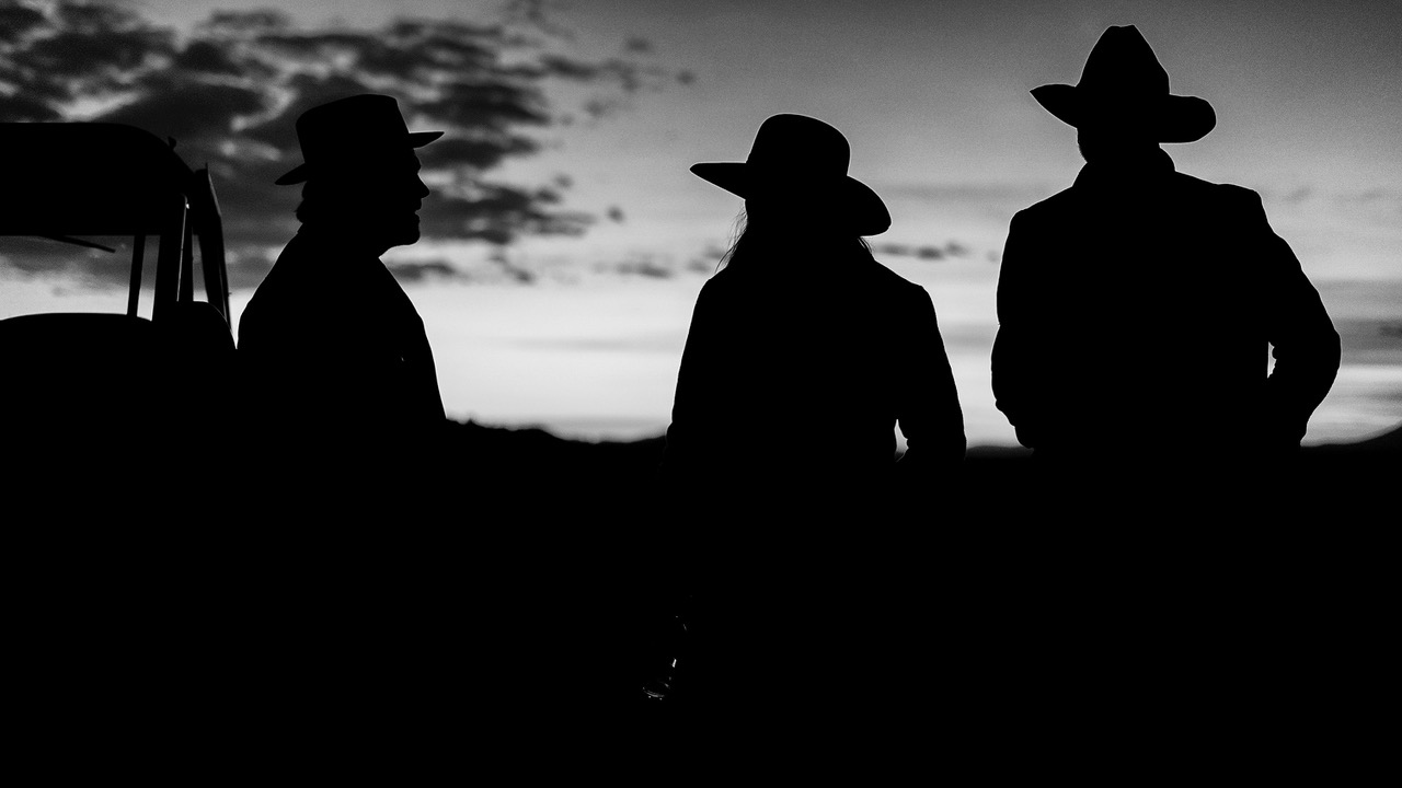 This photo of the three musicians in the sunset became the cover image for The Marfa Tapes album.